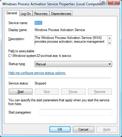 Windows process activation service configuration api